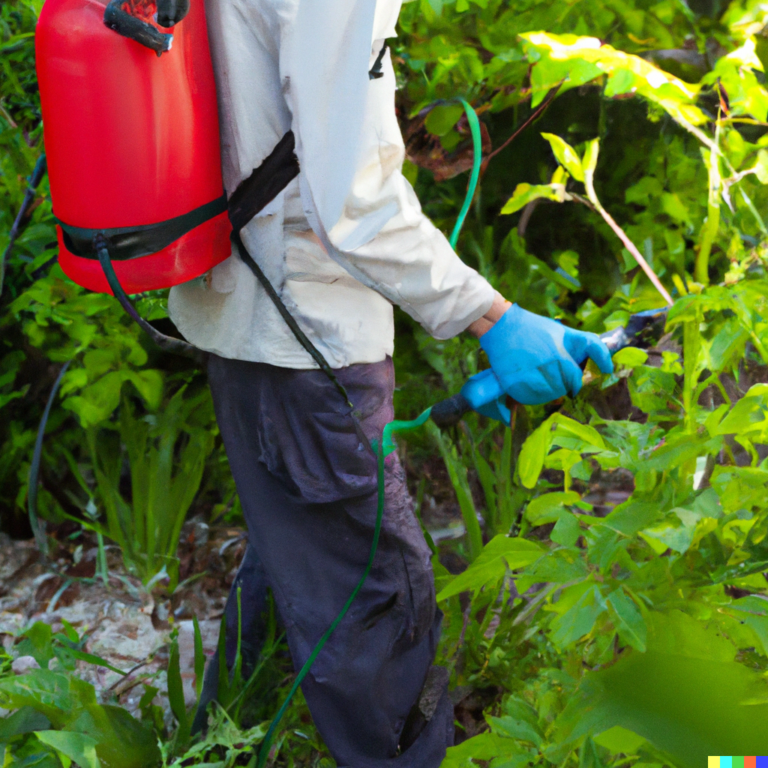 Man spraying roundup in his garden.