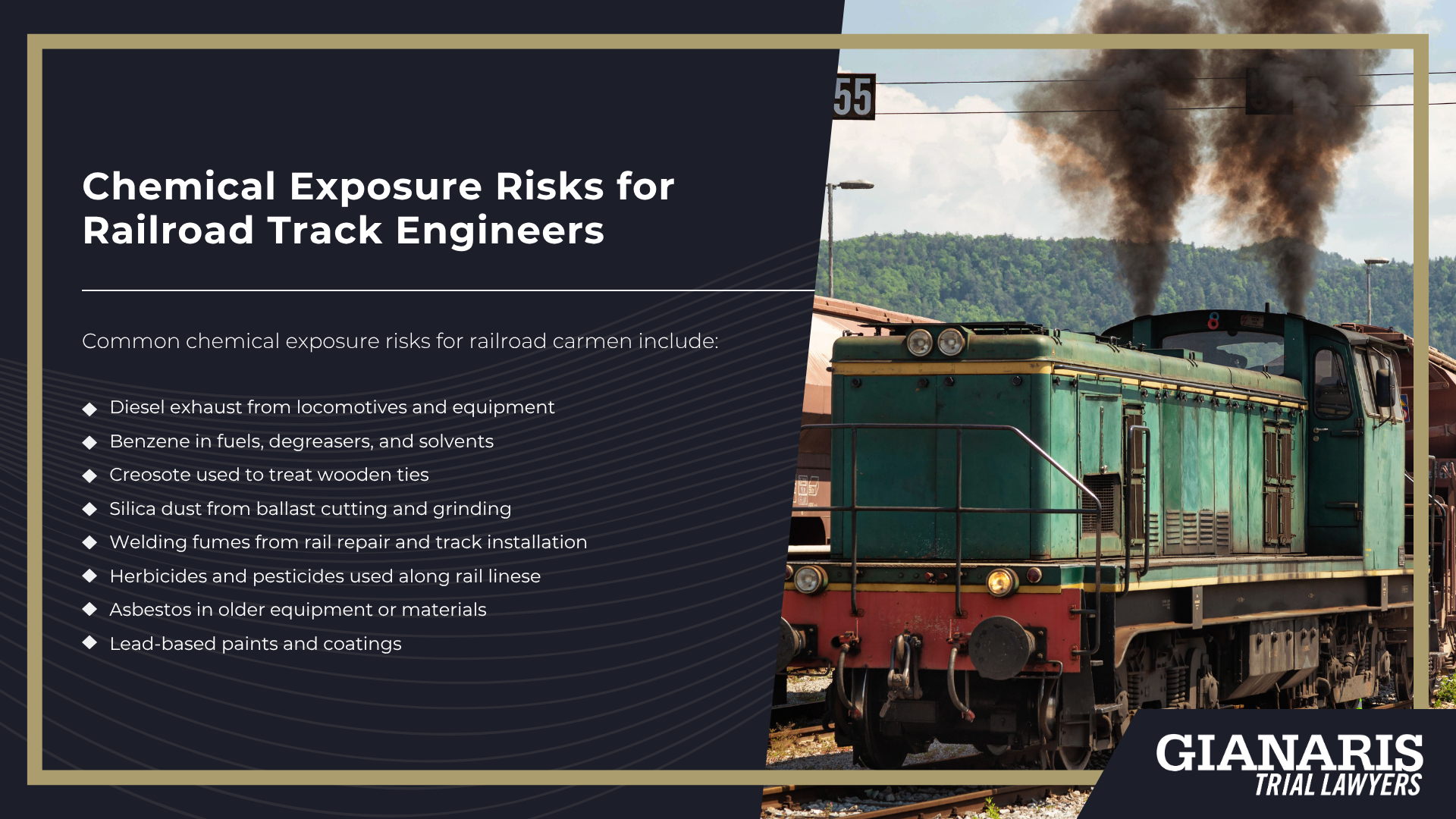 Physical Injury and Chemical Exposure Risks Faced by Railroad Track Engineers; Physical Injury Risks for Railroad Track Engineers; Chemical Exposure Risks for Railroad Track Engineers