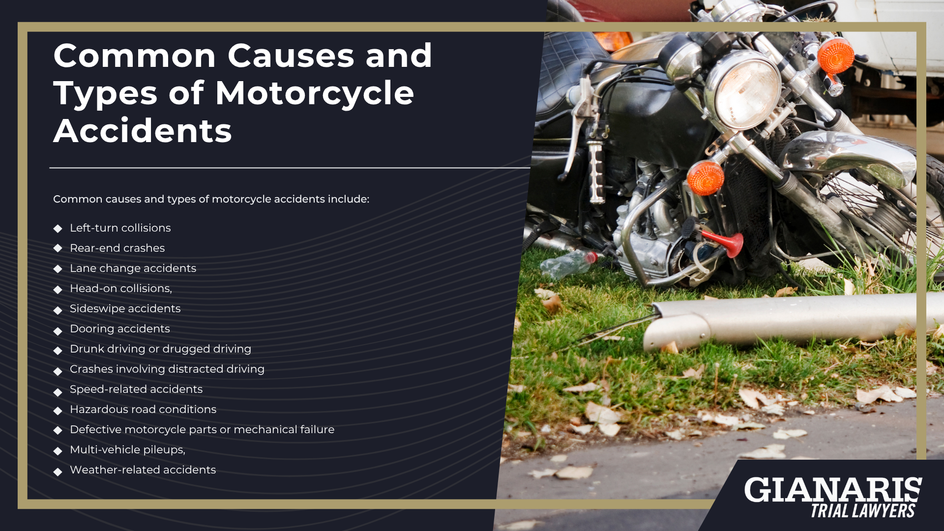 Need Help from an Experienced Motorcycle Accident Attorney? Meet Our Team; How Much Does it Cost to Hire a Motorcycle Accident Attorney from Gianaris Trial Lawyers; The Legal Process for a Motorcycle Accident Claim in Collinsville, IL; Gathering Evidence for a Motorcycle Accident Personal Injury Case; Types of Damages in Motorcycle Accident Cases; Illinois Motorcycle Laws; Common Causes and Types of Motorcycle Accidents