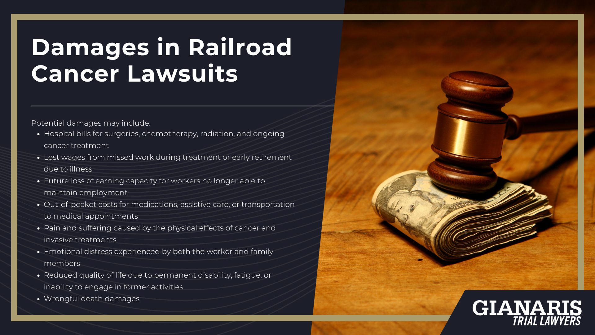 Meet Our Experienced Railroad Cancer Lawyer_ Ted Gianaris; Diesel Exhaust, Locomotive Crews & Cancer; How Much Does it Cost to Hire an Experienced Attorney from Gianaris Trial Lawyers?; Railroad Worker Cancer Diagnosis_ Toxic Chemicals Linked to Increased Risk of Serious Illnesses; What Railroad Workers are Especially at Risk; Types of Cancer and Other Serious Illnesses Suffered by Former Railroad Workers; The Legal Process for Railroad Cancer Lawsuits Explained; Gathering Evidence for Your Claim; Damages in Railroad Cancer Lawsuits