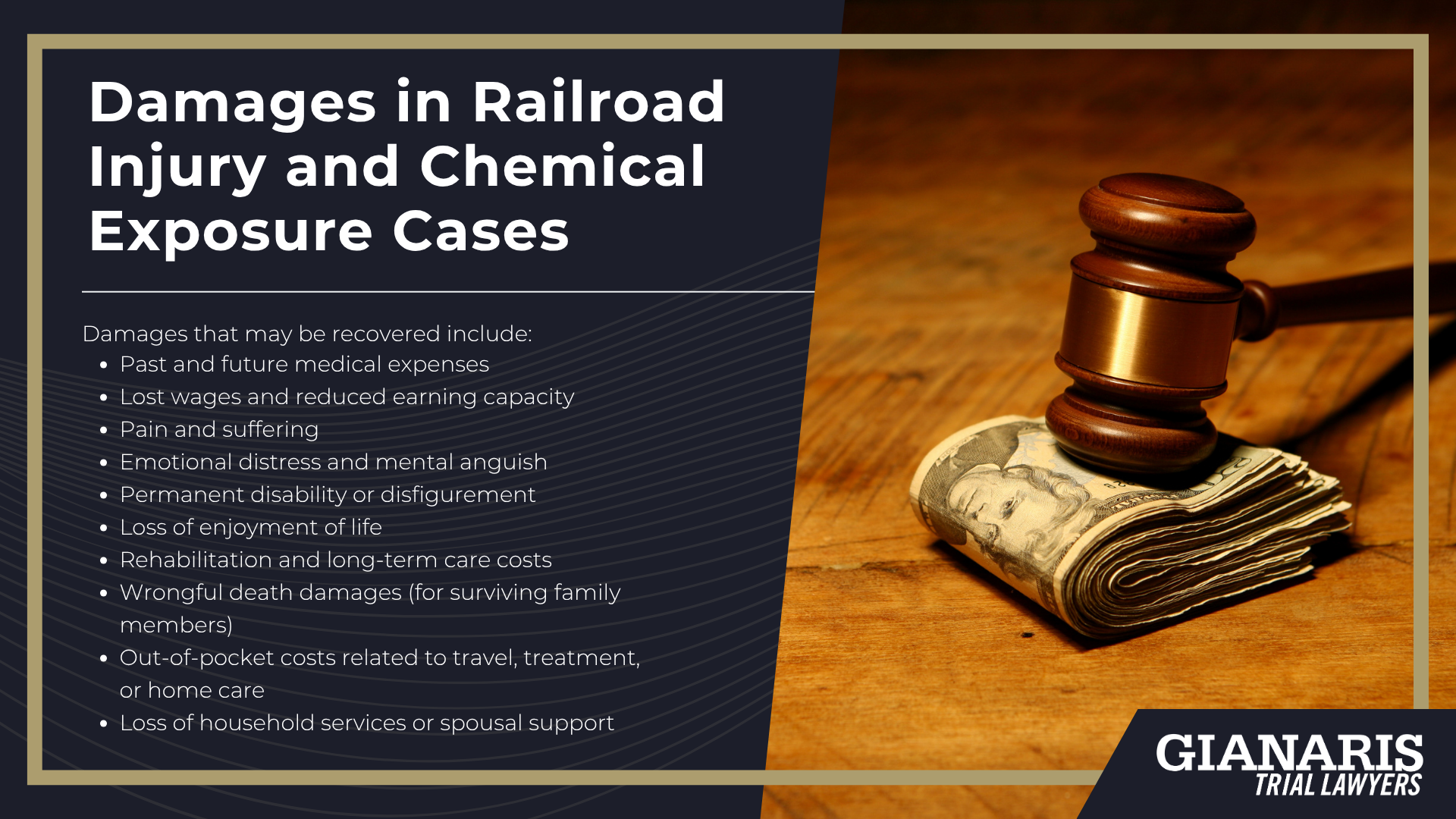 What Railroad Workers are at High Risk of Injuries and Chemical Exposure; Physical Injury and Chemical Exposure Risks for Railroad Workers Explained; Physical Injury Risks for Railroad Workers; Chemical Exposure Risks (and Resulting Medical Conditions) for Railroad Workers; Chemical Exposure Risks (and Resulting Medical Conditions) for Railroad Workers (2); Gathering Evidence for Railroad Injuries and Chemical Exposure; Damages in Railroad Injury and Chemical Exposure Cases
