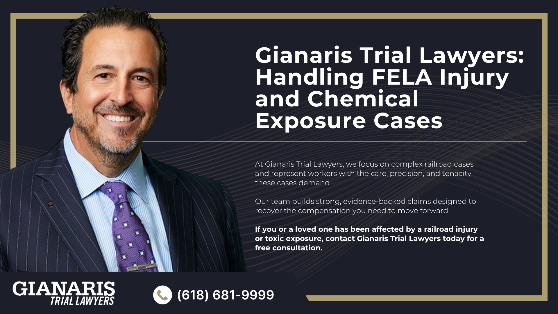 What Railroad Workers are at High Risk of Injuries and Chemical Exposure; Physical Injury and Chemical Exposure Risks for Railroad Workers Explained; Physical Injury Risks for Railroad Workers; Chemical Exposure Risks (and Resulting Medical Conditions) for Railroad Workers; Chemical Exposure Risks (and Resulting Medical Conditions) for Railroad Workers (2); Gathering Evidence for Railroad Injuries and Chemical Exposure; Damages in Railroad Injury and Chemical Exposure Cases; Gianaris Trial Lawyers_ Handling FELA Injury and Chemical Exposure Cases