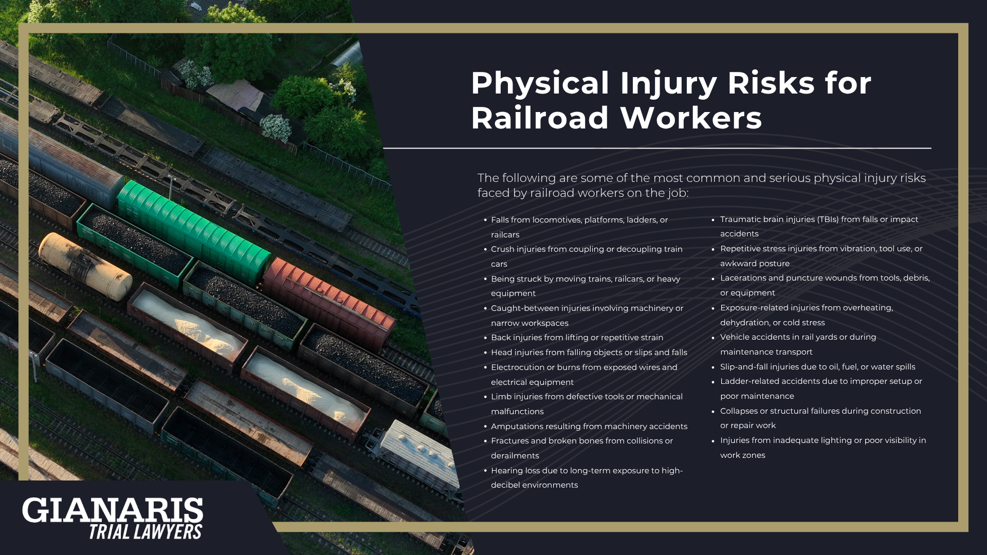 What Railroad Workers are at High Risk of Injuries and Chemical Exposure; Physical Injury and Chemical Exposure Risks for Railroad Workers Explained; Physical Injury Risks for Railroad Workers