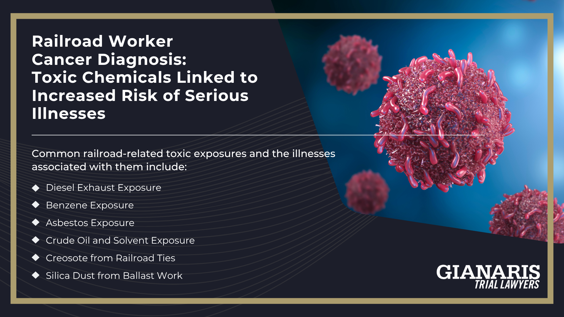 Meet Our Experienced Railroad Cancer Lawyer_ Ted Gianaris; Diesel Exhaust, Locomotive Crews & Cancer; How Much Does it Cost to Hire an Experienced Attorney from Gianaris Trial Lawyers?; Railroad Worker Cancer Diagnosis_ Toxic Chemicals Linked to Increased Risk of Serious Illnesses