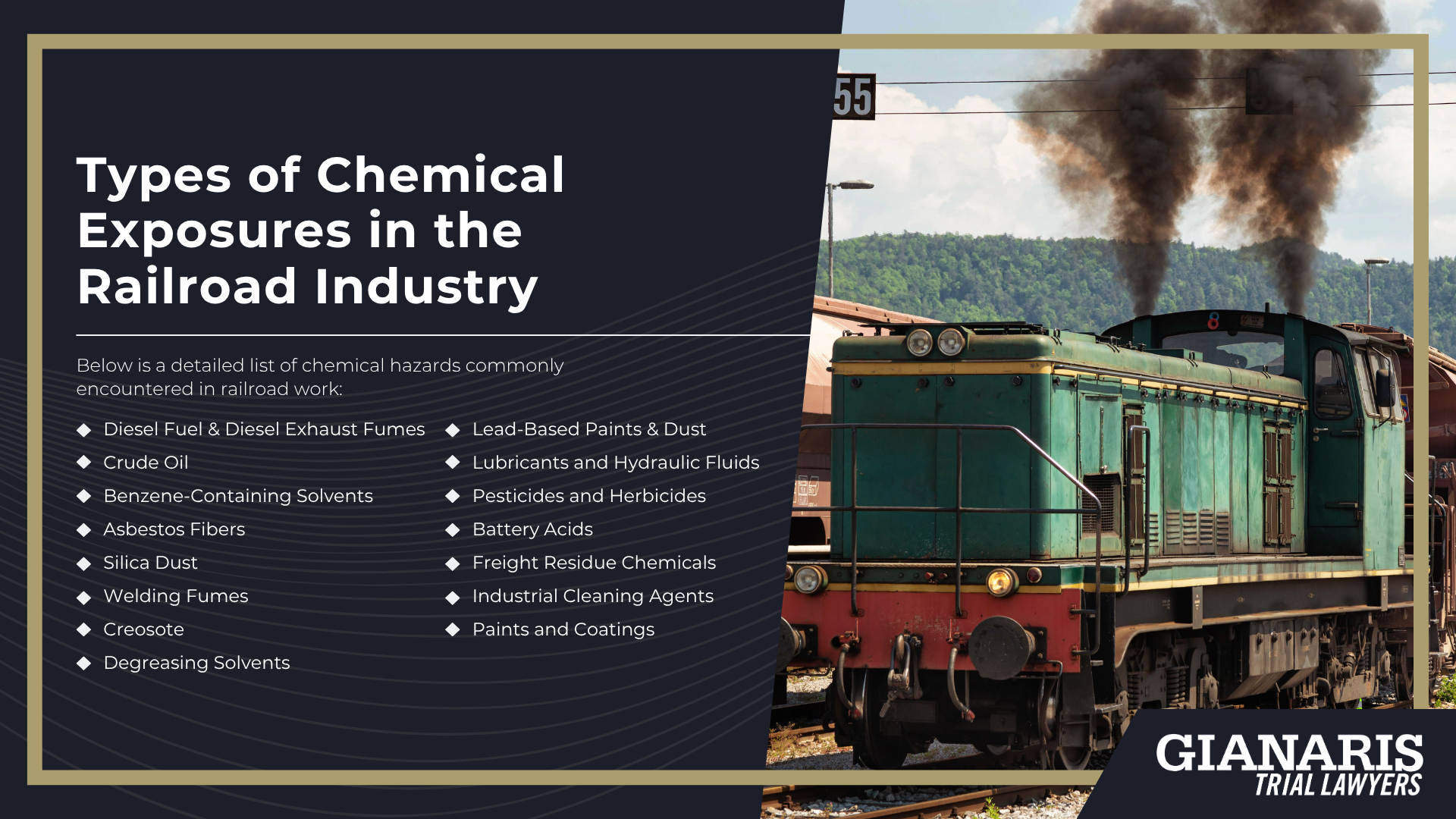 Railroaders Too Often Face Chronic Exposures to Dangerous Chemicals; Types of Chemical Exposures in the Railroad Industry