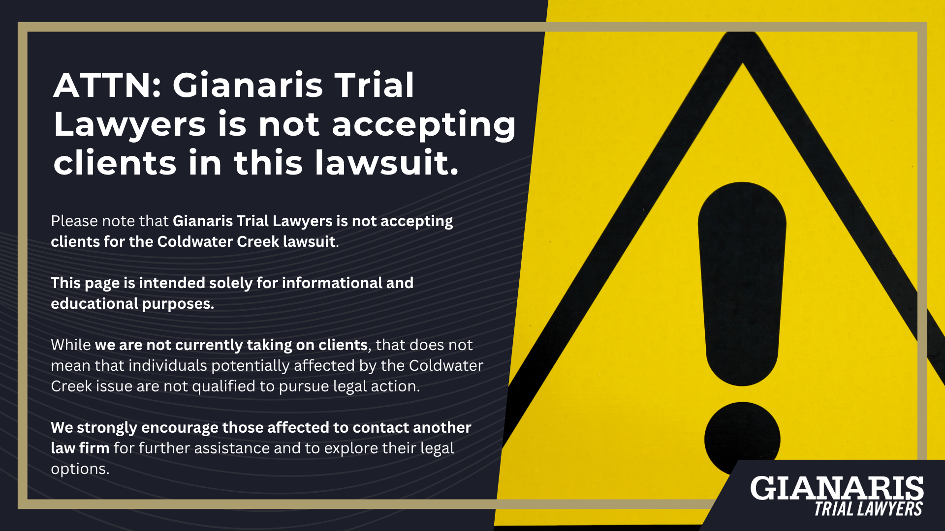 Coldwater Creek Lawsuit [2025 Update] Gianaris Trial Lawyers
