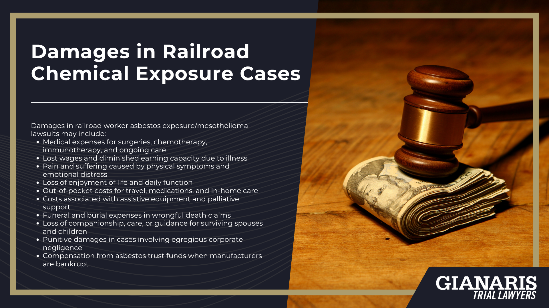 How is Mesothelioma Linked to the Railroad Industry; Railroad Jobs Linked to an Increased Risk of Asbestos Exposure and Mesothelioma; Can I File a Wrongful Death Lawsuit if My Loved One Passed Away of Mesothelioma; About Mesothelioma; How is Mesothelioma Linked to the Railroad Industry; Railroad Jobs Linked to an Increased Risk of Asbestos Exposure and Mesothelioma; Can I File a Wrongful Death Lawsuit if My Loved One Passed Away of Mesothelioma; About Mesothelioma; Types of Mesothelioma; Do You Qualify for a Railroad Worker Asbestos Exposure Lawsuit; Gathering Evidence to Secure Mesothelioma Compensation; Possible Damages in Mesothelioma Cases