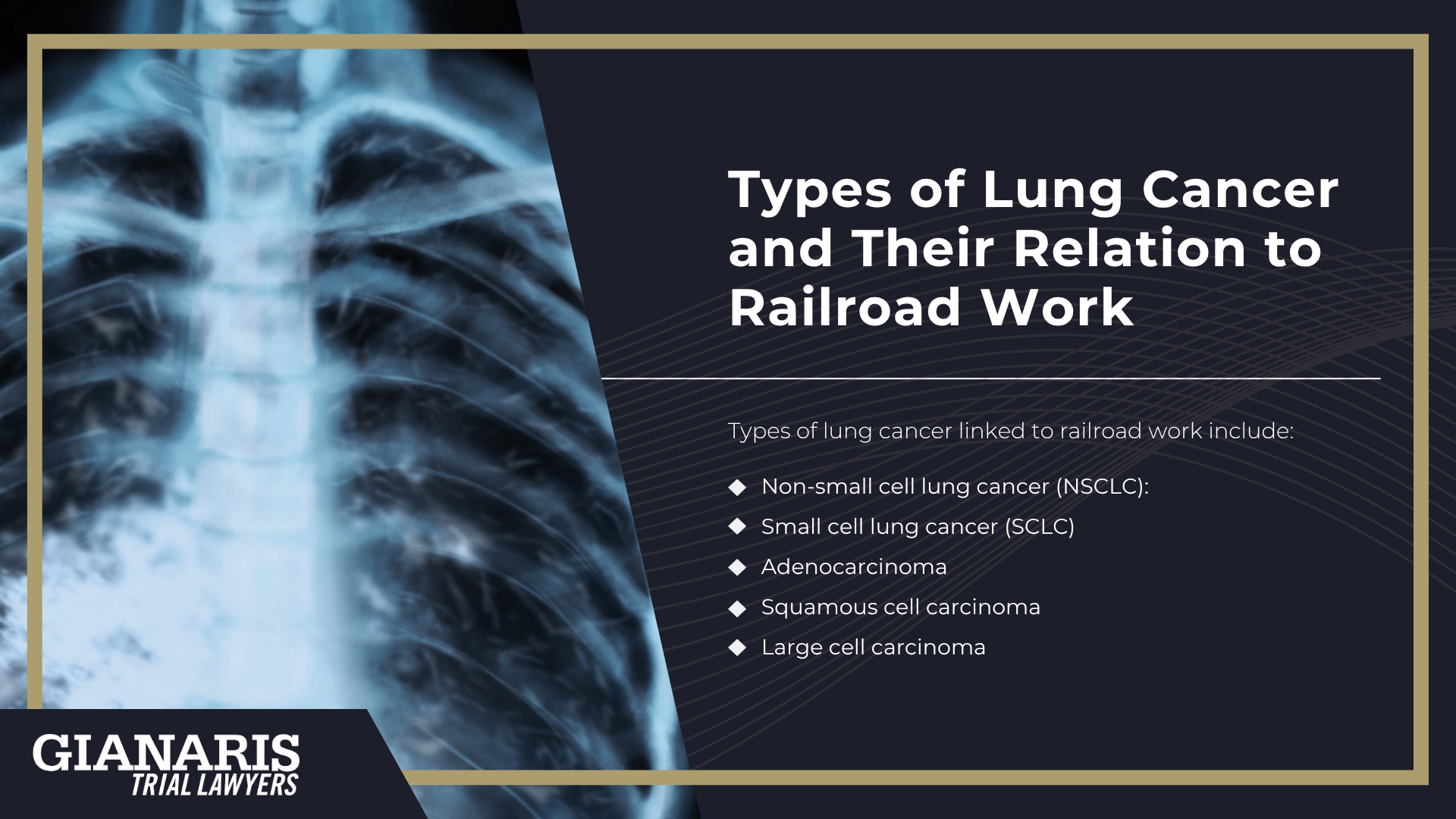 How is Lung Cancer Linked to the Railroad Industry; Railroad Jobs Linked to an Increased Risk of Lung Cancer; About Lung Cancer; Lung Cancer Complications; Types of Lung Cancer and Their Relation to Railroad Work