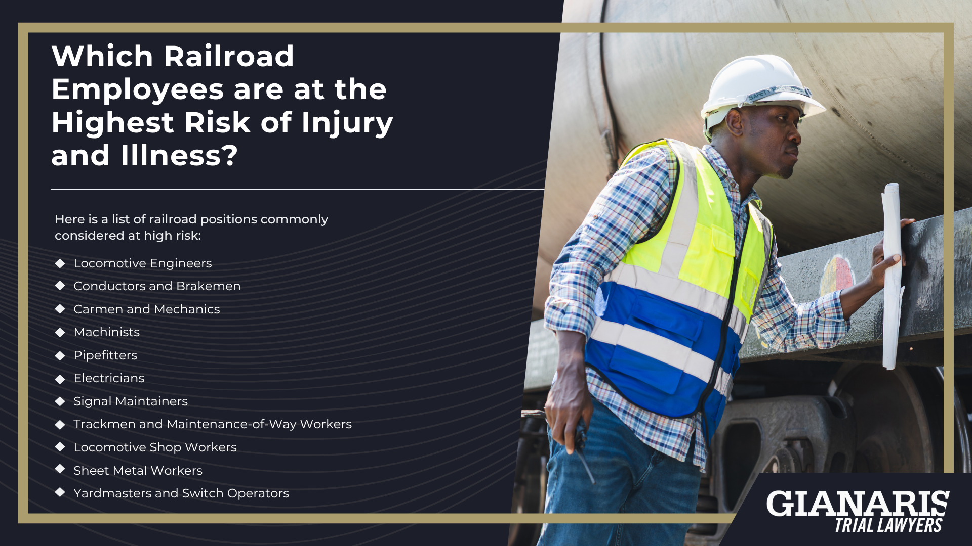 Types of Physical Injuries Covered by FELA; What To Do After an On-The-Job Injury as a Railroad Worker; Types of Serious Illnesses and Cancers Covered by FELA; How Do You Prove That Railroad Work Caused a Serious Illness or Cancer; What Railroad Companies Can You File a FELA Claim Against; Which Railroad Employees are at the Highest Risk of Injury and Illness