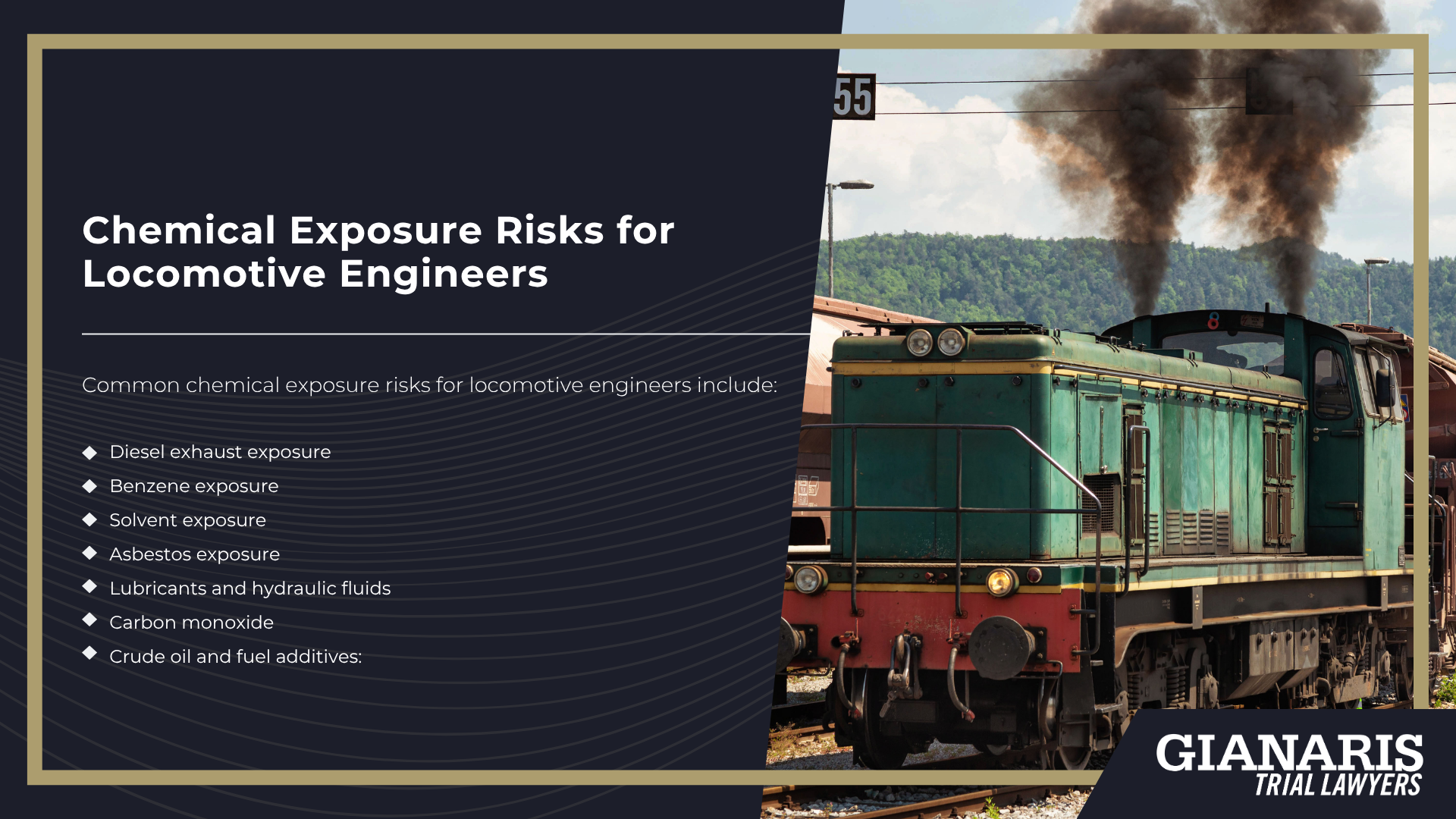 Physical Injury and Chemical Exposure Risks Faced by Locomotive Engineers;  Physical Injury Risks for Locomotive Engineers; Chemical Exposure Risks for Locomotive Engineers