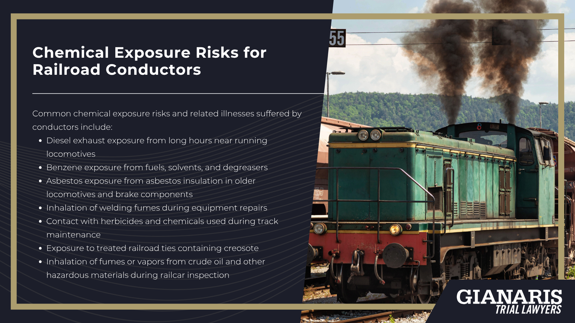 Physical Injury and Chemical Exposure Risks Faced by Railroad Conductors; Physical Injury Risks for Railroad Conductors; Chemical Exposure Risks for Railroad Conductors