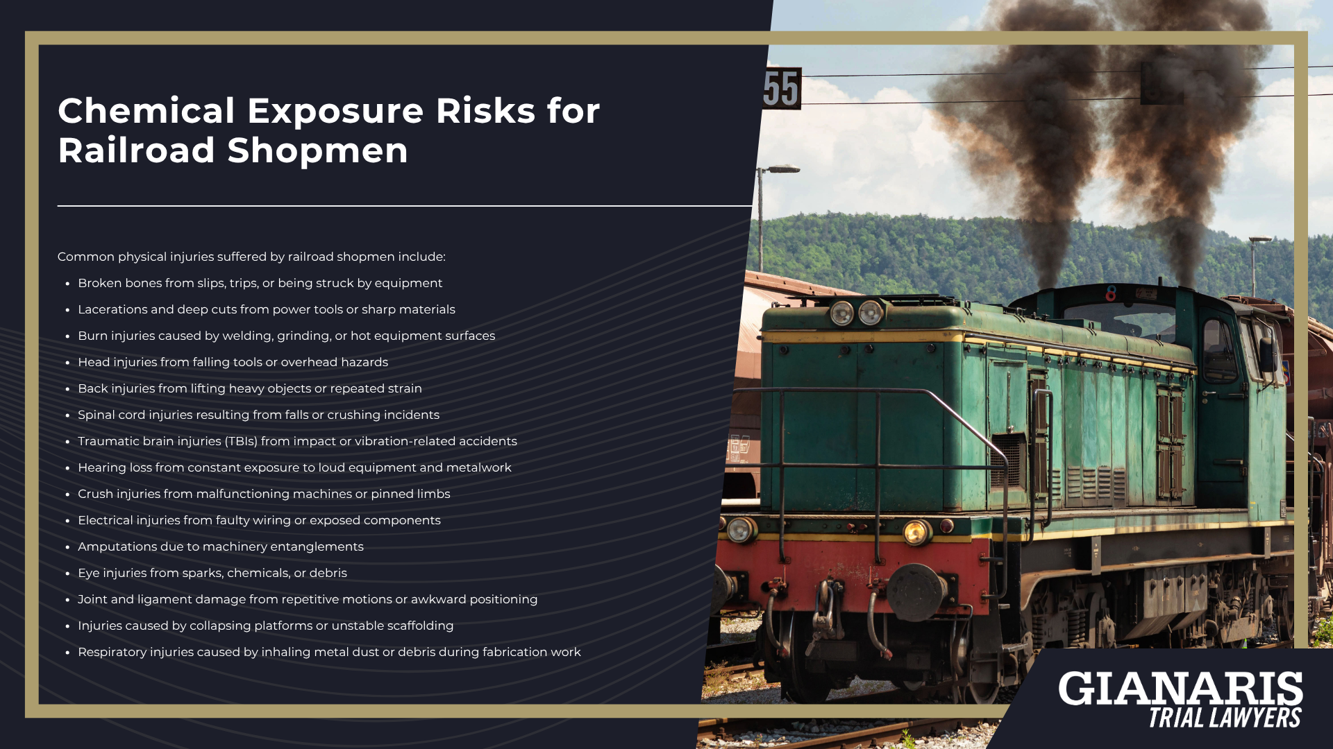 Physical Injury and Chemical Exposure Risks Faced by Railroad Shopmen; Physical Injury Risks for Railroad Shopmen; Chemical Exposure Risks for Railroad Shopmen