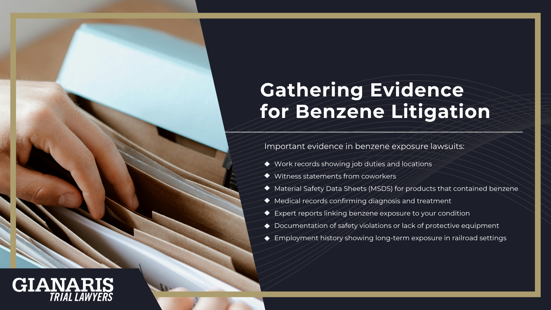 How are Railroad Workers Exposed to Benzene; Common Health Problems Linked to Benzene Exposure; Can I File a Lawsuit for Benzene Exposure in the Railroad Industry; What is the Average Benzene Settlement for Cancer or Other Related Health Conditions; Gathering Evidence for Benzene Litigation
