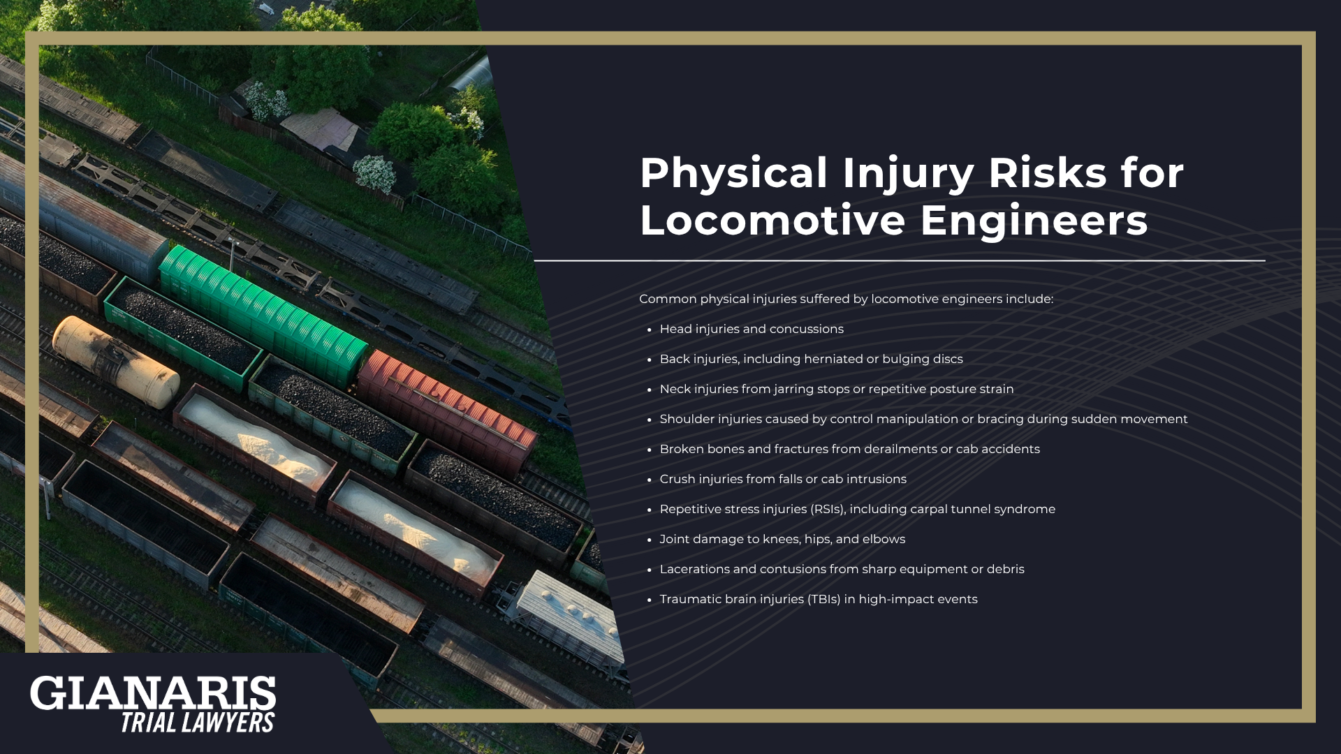 Physical Injury and Chemical Exposure Risks Faced by Locomotive Engineers;  Physical Injury Risks for Locomotive Engineers