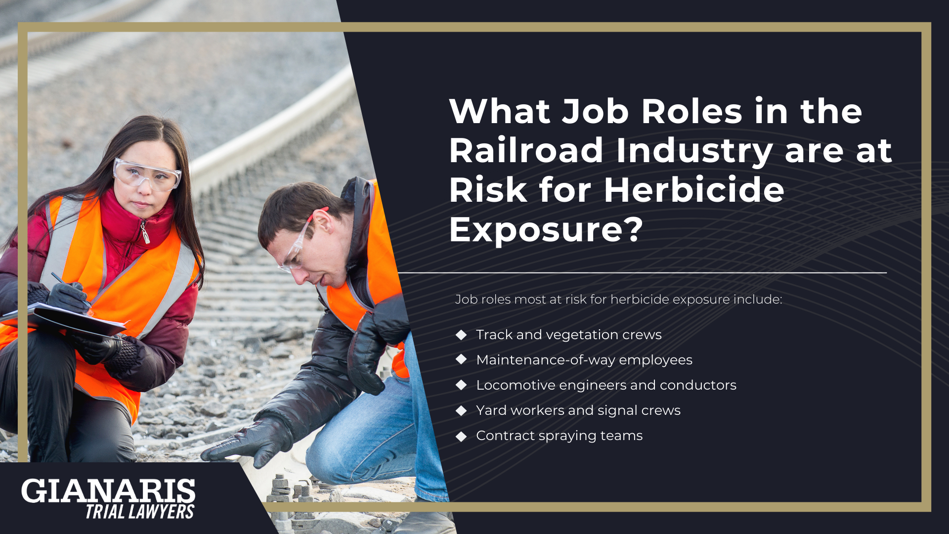 How are Railroad Workers Exposed to Herbicides and Pesticides; Which Herbicides and Pesticides are Used in the Railroad Industry; Health Effects Linked to Railroad Herbicide and Pesticide Exposure; What Job Roles in the Railroad Industry are at Risk for Herbicide Exposure