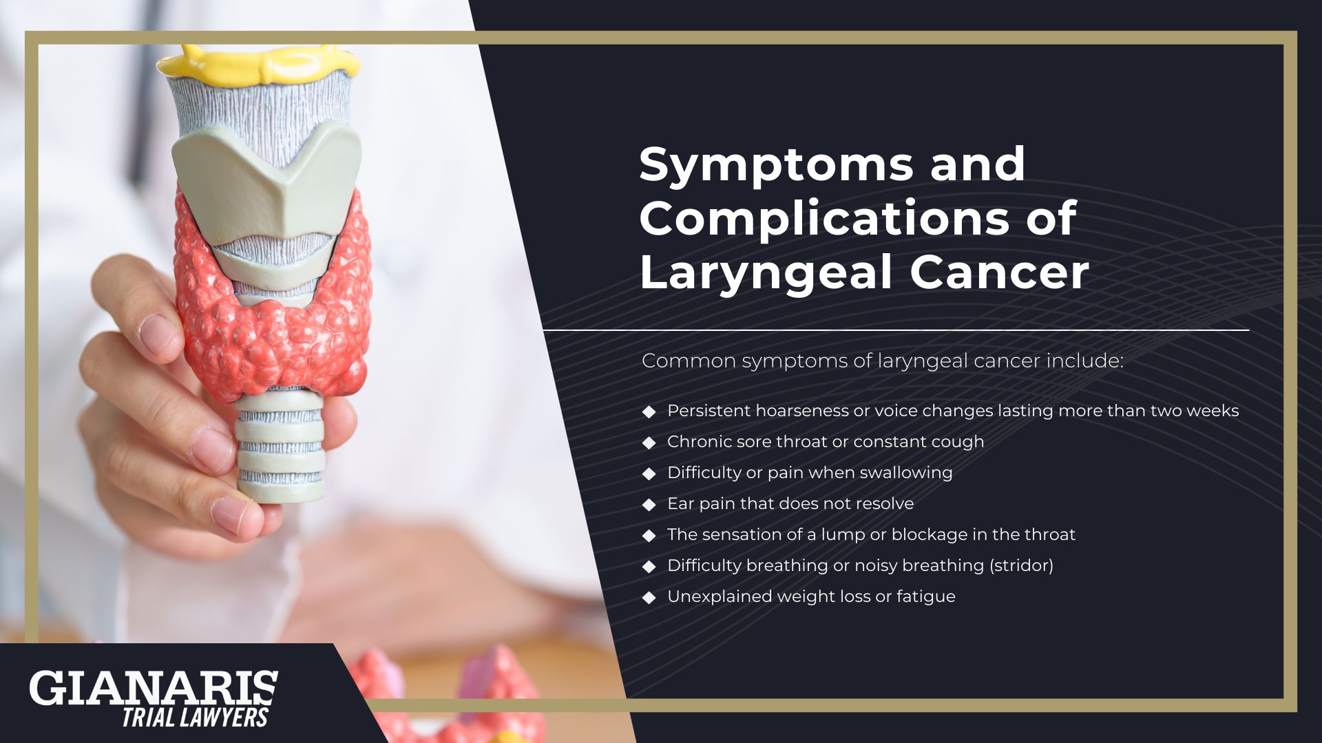 How is Laryngeal Cancer Linked to the Railroad Industry; Toxic Chemicals in Railroad Work Linked to Laryngeal Cancer; What Railroad Jobs are at the Highest Risk of Laryngeal Cancer; About Laryngeal Cancer; Symptoms and Complications of Laryngeal Cancer