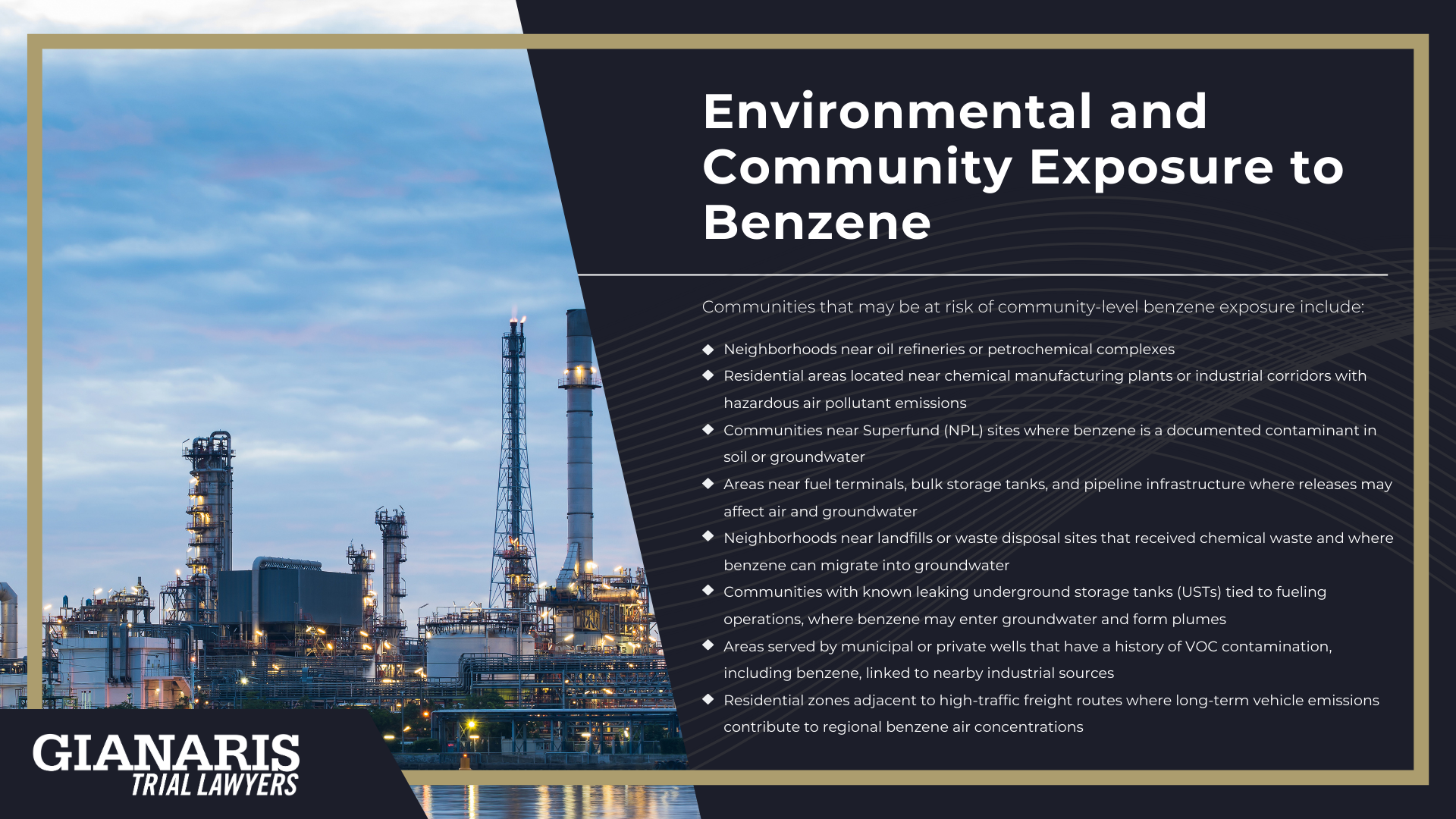 Understanding Eligibility in Benzene Exposure Claims; Why Benzene Lawsuits Focus on Exposure History and Medical Diagnosis; Documented Benzene Exposure_ The First Qualification Requirement; Occupational Benzene Exposure_ High-Risk Industries and Job Roles; Environmental and Community Exposure to Benzene