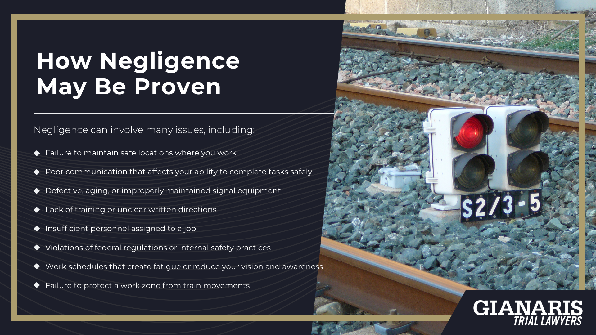 Your Role as a Railroad Signal Maintainer; The Equipment You Handle and Maintain; Physical Injury Risks for Railroad Signal Maintainers; Mental Health Risks for Railroad Signal Maintainers; Chemical and Environmental Exposure Risks; FELA Coverage for Railroad Signal Maintainers; How Negligence May Be Proven