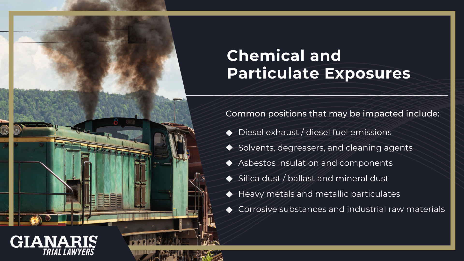 Common Railroad Exposures That Lead to Occupational Disease; Chemical and Particulate Exposures