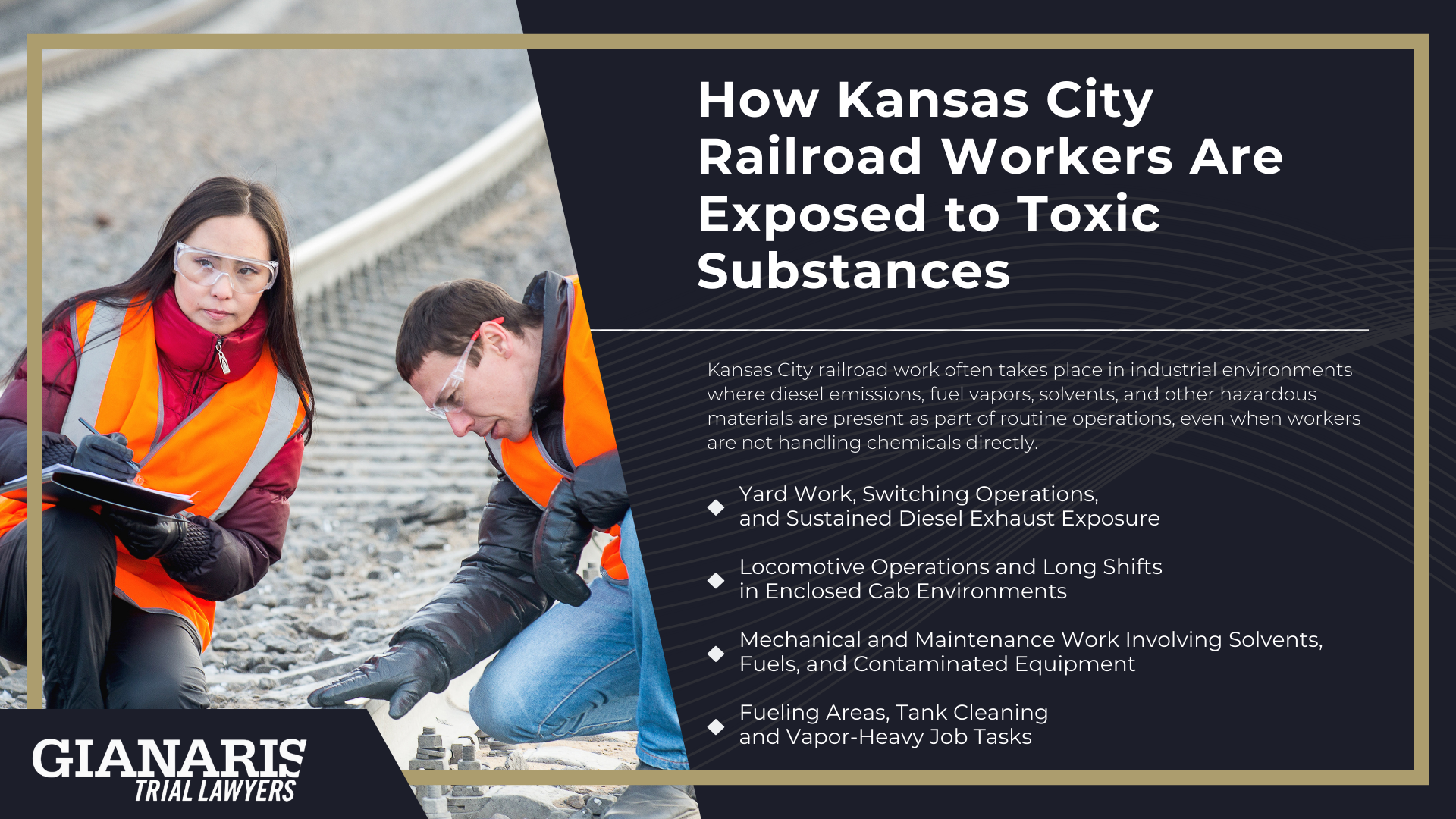 Railroad Cancer Claims in Kansas City Often Involve Long-Term Toxic Exposure; Common Carcinogens Linked to Railroad Work Environments; How Kansas City Railroad Workers Are Exposed to Toxic Substances
