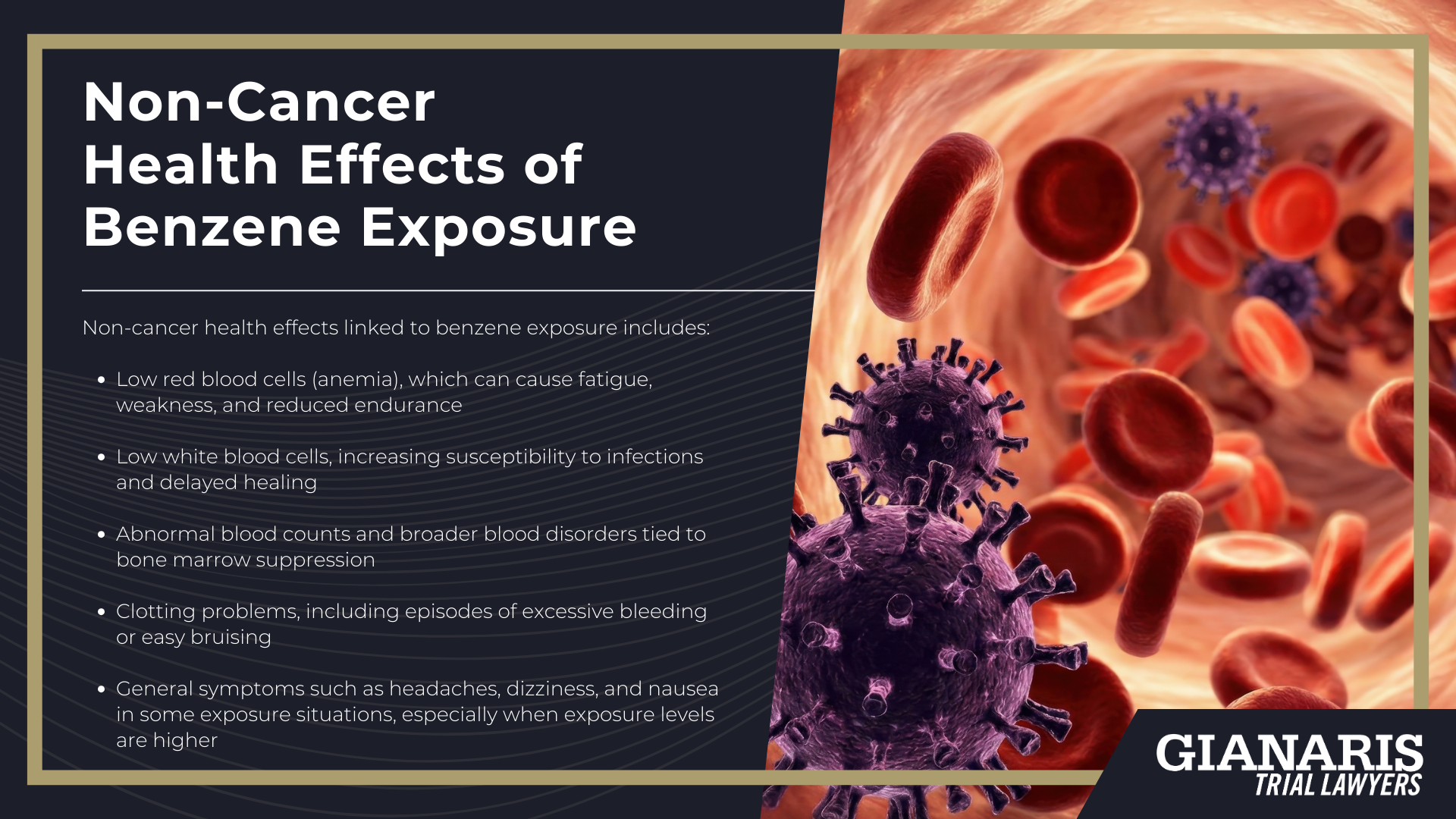 What Is Benzene; How Are People Exposed To Benzene; Occupational Exposure to Benzene; Health Effects Linked To Benzene Exposure; Types of Cancer Linked to Benzene Exposure; Non-Cancer Health Effects of Benzene Exposure