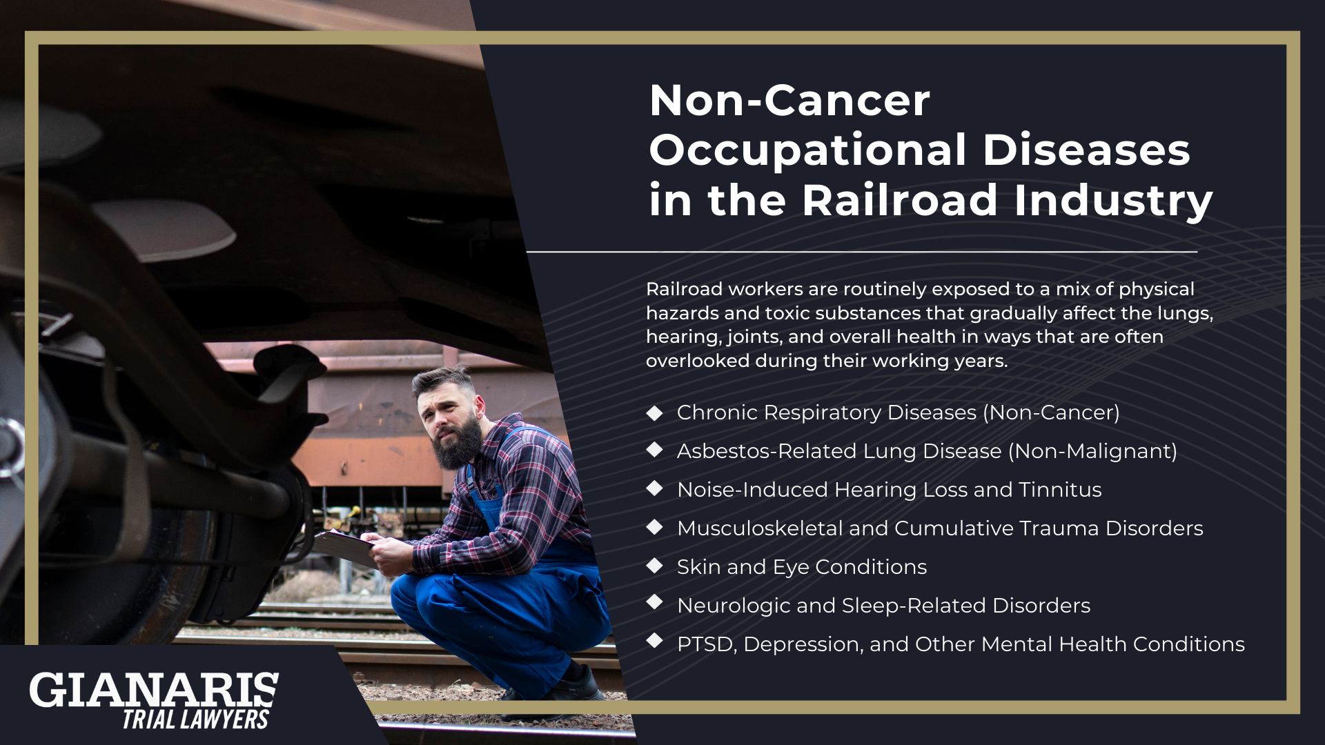 Common Railroad Exposures That Lead to Occupational Disease; Chemical and Particulate Exposures; Physical and Environmental Stressors; Non-Cancer Occupational Diseases in the Railroad Industry