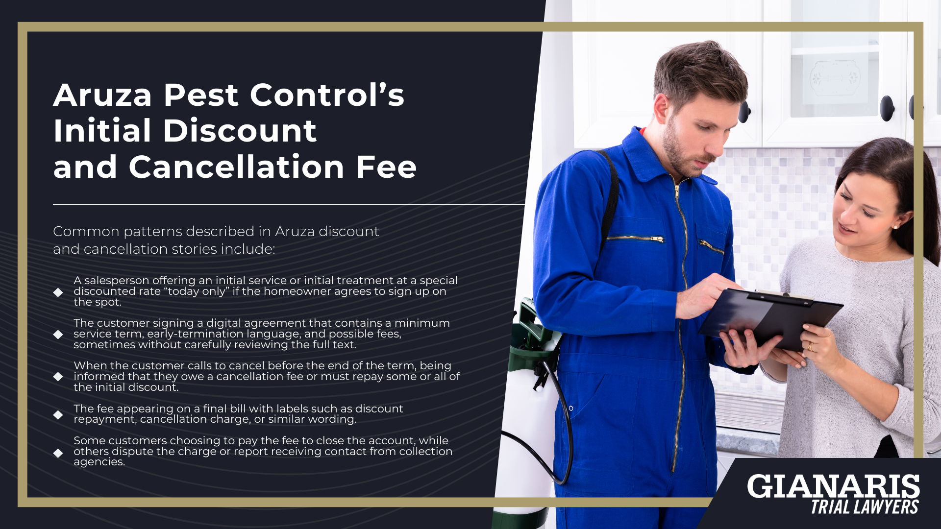 How Aruza’s Door-to-Door Sales Model Works; Aruza Pest Control’s Initial Discount and Cancellation Fee