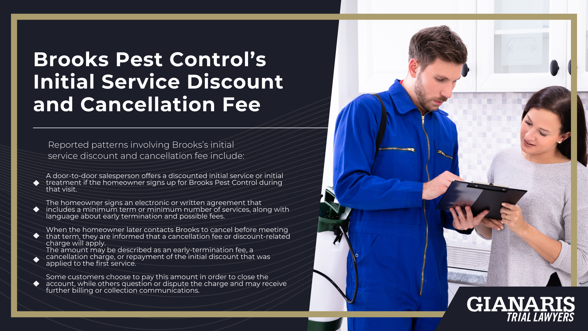 How Brooks’s Door-to-Door Sales Model Works; Brooks Pest Control’s Initial Service Discount and Cancellation Fee 