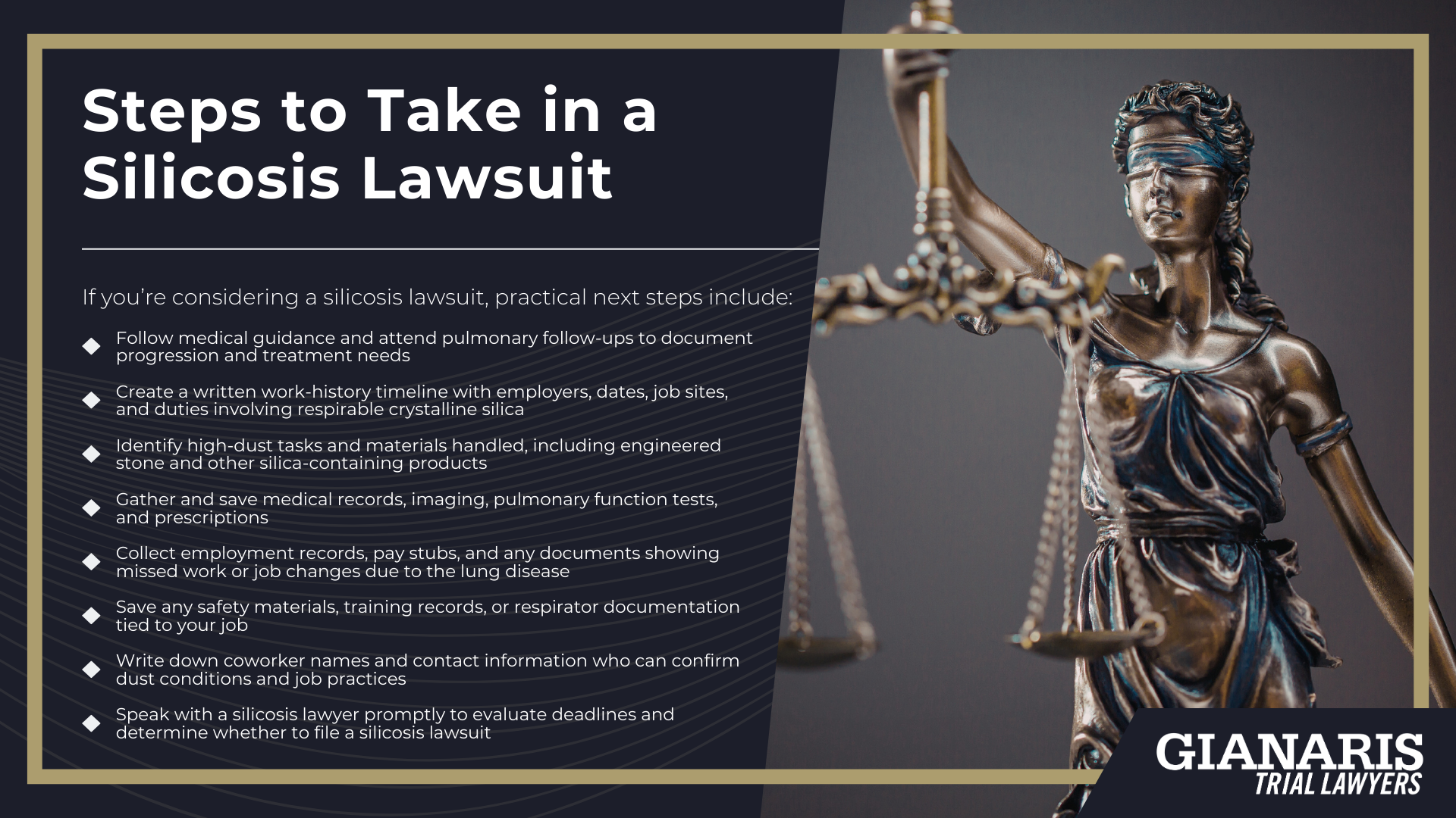 What Is Silicosis; Who Is Most at Risk for Silicosis; How Our Lawyers Can Assist; Steps to Take in a Silicosis Lawsuit