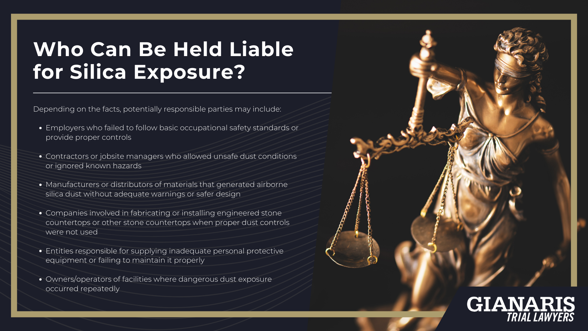 What Is Silicosis; How Crystalline Silica Dust Causes Lung Damage; Acute vs. Chronic Silicosis; What to Do If You’ve Been Diagnosed With Silicosis; Who Is Most at Risk for Silicosis; Silicosis Symptoms and Warning Signs; Diagnosing Silicosis; Do You Qualify to File a Silicosis Lawsuit; Who Can Be Held Liable for Silica Exposure