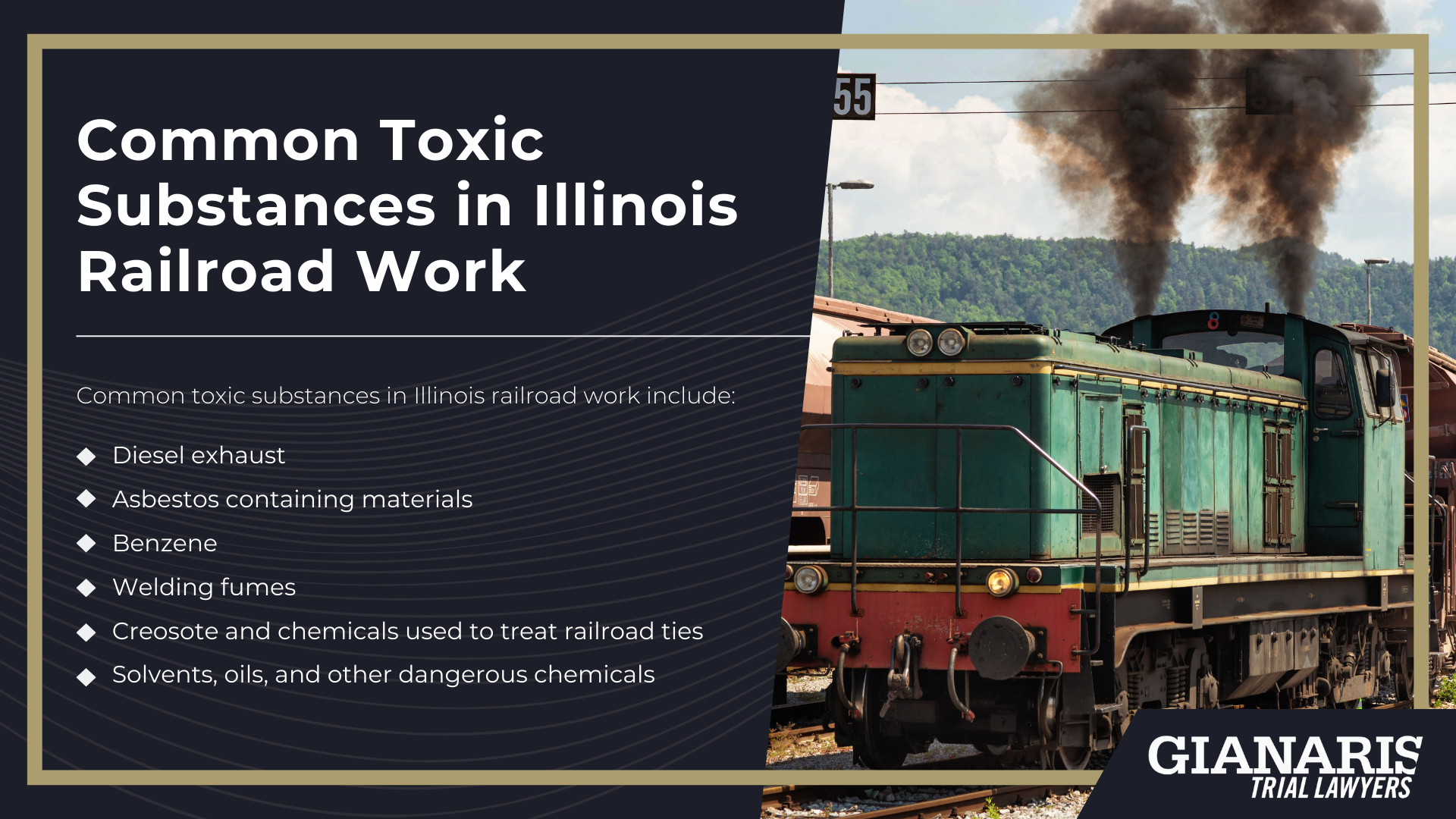 Types of Illinois Railyards and Railroad Operations; Major Illinois Railroad Locations ; Chemical Exposure Risks in Illinois Rail Operations; Common Toxic Substances in Illinois Railroad Work 