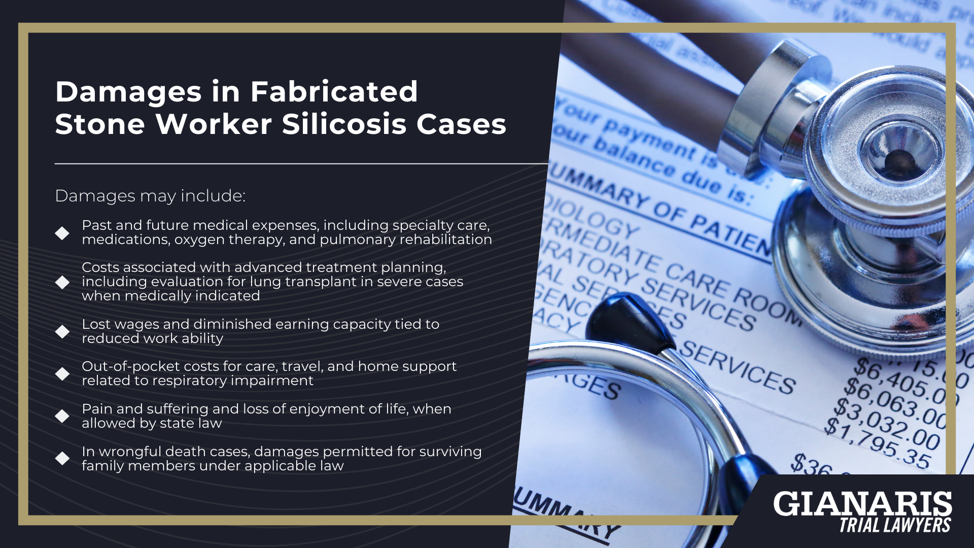 What Is Silicosis; Workplace Safety and Silicosis Prevention; Silicosis Symptoms and Warning Signs; Medical Testing Used to Confirm a Diagnosis; Do You Qualify to File a Fabricated Stone Worker Silicosis Lawsuit; Who Can Be Held Liable for Silica Exposure; The Legal Process of Fabricated Stone Worker Silicosis Lawsuits; Key Steps in the Claim Process; Gathering Evidence for Your Claim; Damages in Fabricated Stone Worker Silicosis Cases
