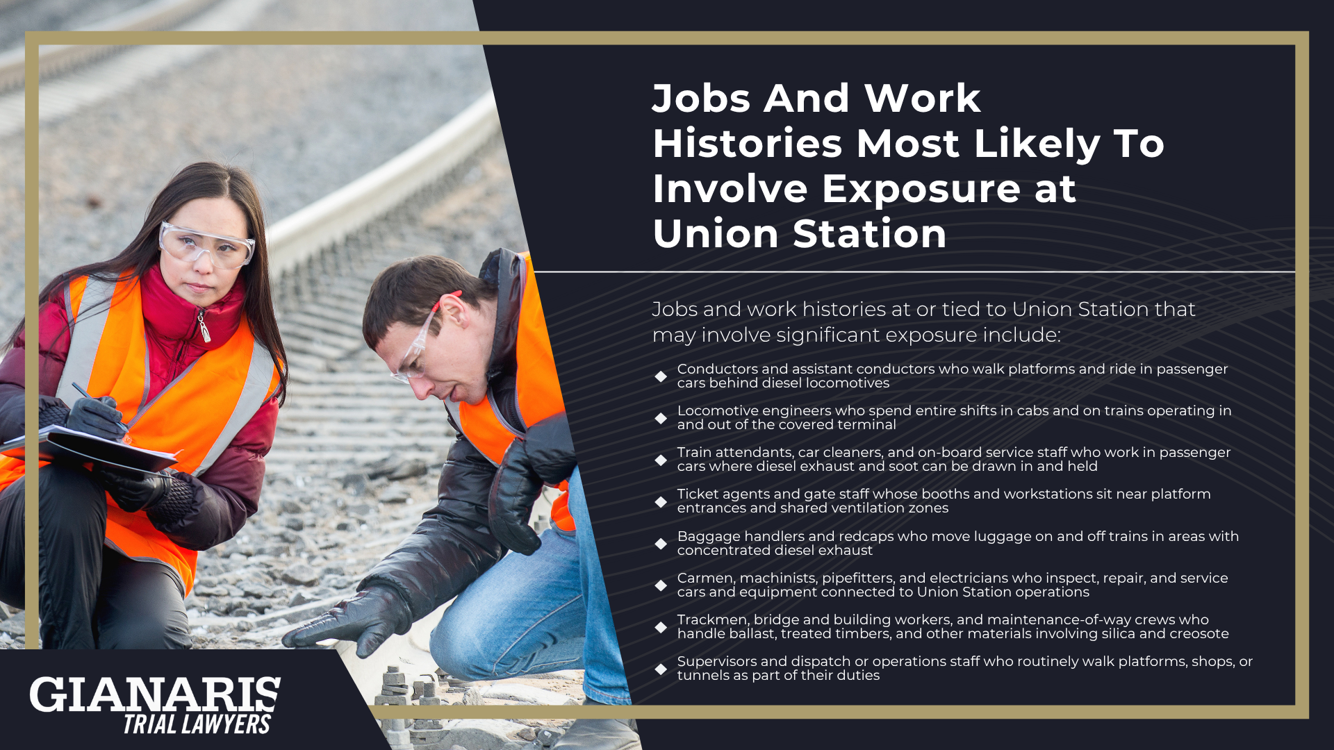 Overview_ Chicago Union Station Toxic Exposure Investigation; Documented Air-Quality Problems At Chicago Union Station; Types Of Toxic Exposures At Chicago Union Station; Jobs And Work Histories Most Likely To Involve Exposure at Union Station
